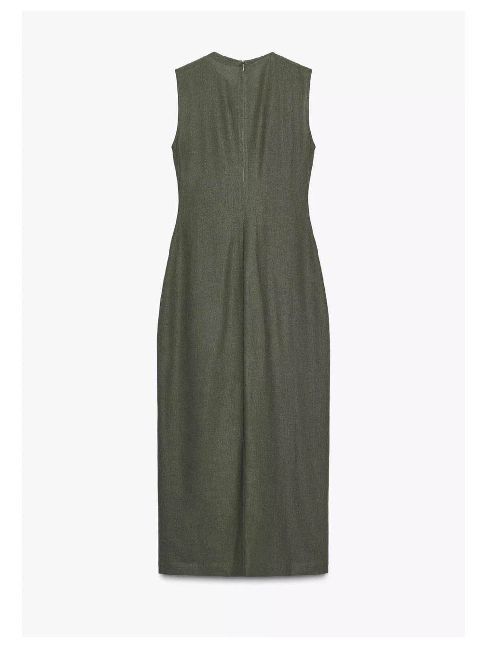 Zara Olive Green LINEN BELTED MIDI DRESS - Picture 14 of 15